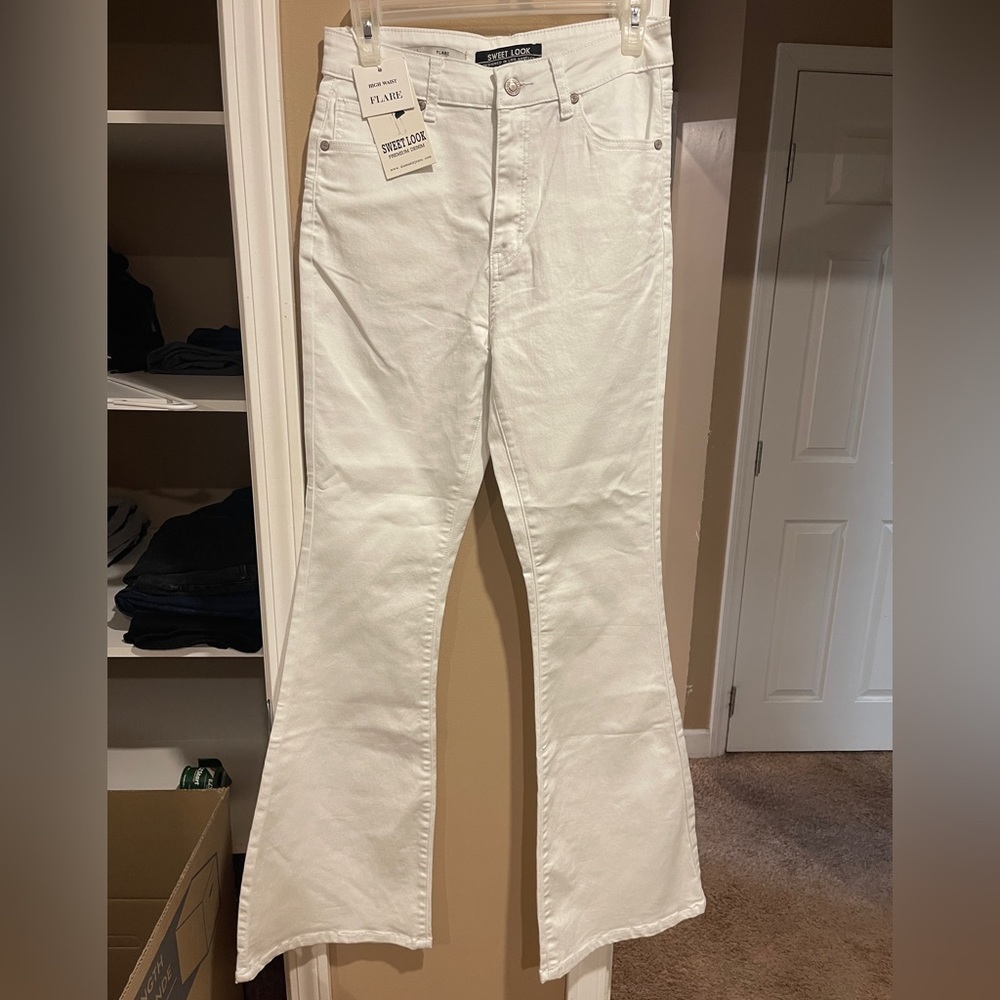 Women’s Sweet Look Denim White High Waist Flare Jeans